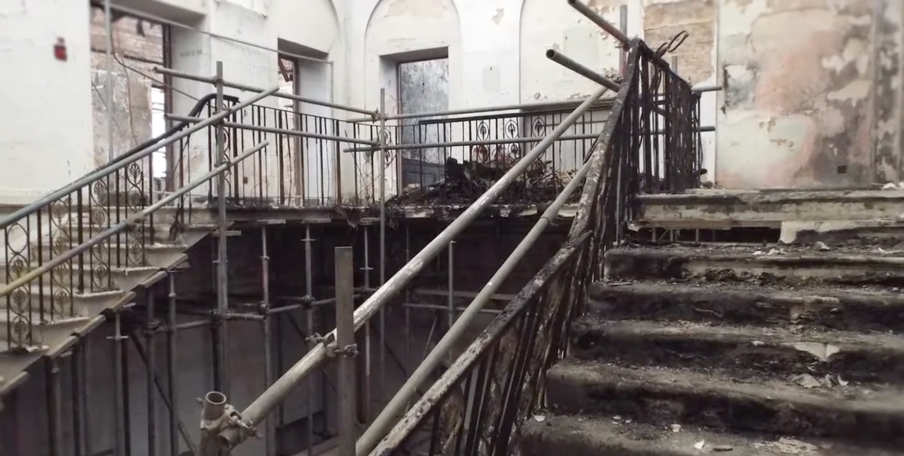 Coton House derelict staircase before restoration